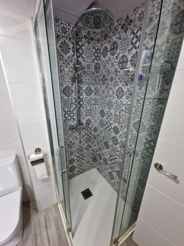 een douche met een glazen deur in een badkamer bij DS Ribera, con aparcamiento opcional in Córdoba