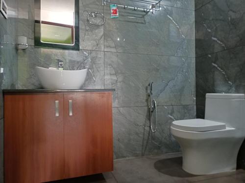 La salle de bains est pourvue d'un lavabo et de toilettes. dans l'établissement Agronest Farm by LivingStone, à Sultan Bathery