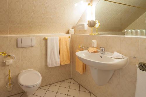 a bathroom with a sink and a toilet at Hotel Residenz Joop in Magdeburg