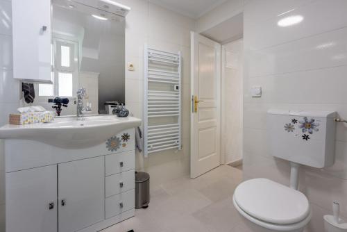 een witte badkamer met een toilet en een wastafel bij Villa Green Point in Grižane