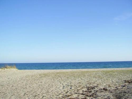 einen Sandstrand mit dem Ozean im Hintergrund in der Unterkunft La Terrazza sul Mare in Sellia Marina