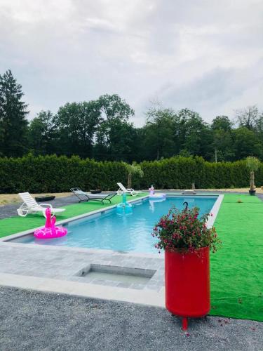 a swimming pool with a potted plant in a yard at Les Gites du Valjoly 2 in Touvent