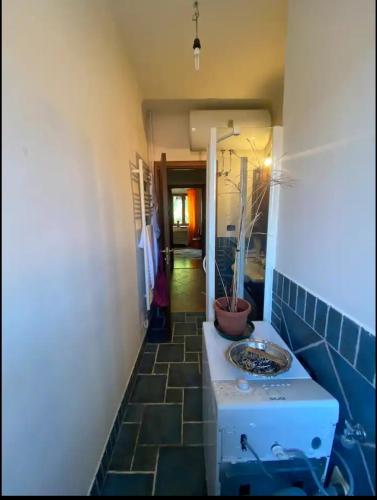 przedpokój domu z umywalką w pokoju w obiekcie Casa Cleo w Trieście