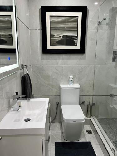 a bathroom with a white toilet and a sink at 515 The Granger in Cape Town