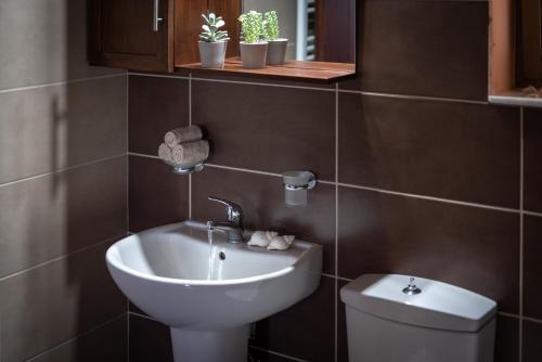 a bathroom with a sink and a toilet at Libyan Sea Luxury Apartment 2 in Ierápetra