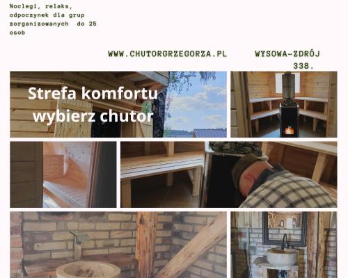 a collage of pictures of a brick fireplace at Chutor Grzegorza in Wysowa-Zdrój