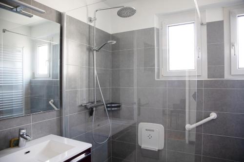 a bathroom with a shower and a sink at La maison de Paul in Mittelwihr