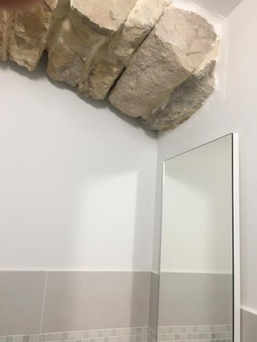 La salle de bains est pourvue d'un miroir. dans l'établissement Gites Còr Causy OLEANDER, à Causses-et-Veyran