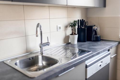 zlew ze stali nierdzewnej w kuchni w obiekcie Apartment Montesa Zadar with free parking and balcony w mieście Zadar