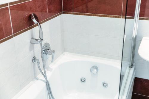 a bath tub in a bathroom with a shower at Prestige Apartments by Quokka 360 - spacious flats with terraces in Lugano