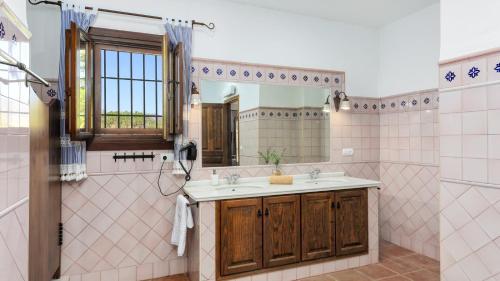 een badkamer met een wastafel en een spiegel bij Casa La Loma del Sabinal Alora by Ruralidays in Alora