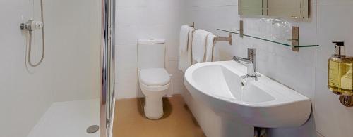 a bathroom with a sink and a toilet and a shower at Rob Roy Hotel in Aberfoyle