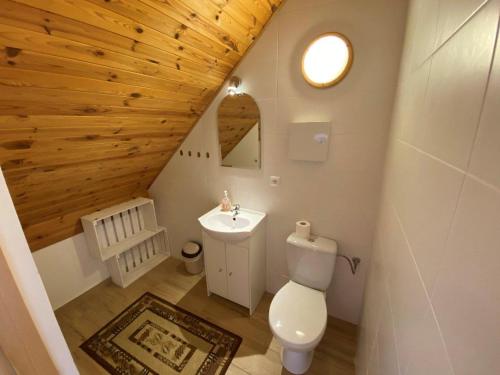 un bagno con un water bianco e un lavandino di Bociani Domek a Płaska