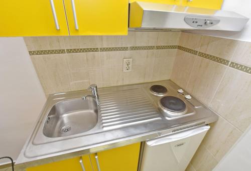 a small kitchen with a sink and a counter at Apartments and Rooms Iva in Petrovac na Moru