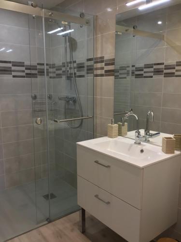 une salle de bain avec un lavabo et une douche dans l'établissement Studio La Rochelle-Ré, à La Rochelle