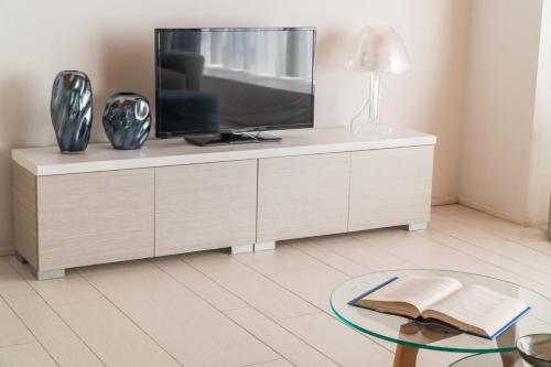 a living room with a television on a cabinet at Centrale Mazzoni Apartments R&R in Venice