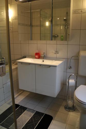 Et badeværelse på Gästehaus Rheinburgenblick
