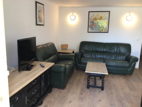 un salon avec un canapé et une télévision dans l'établissement Escapade côte d'Azur, à Saint-Aygulf