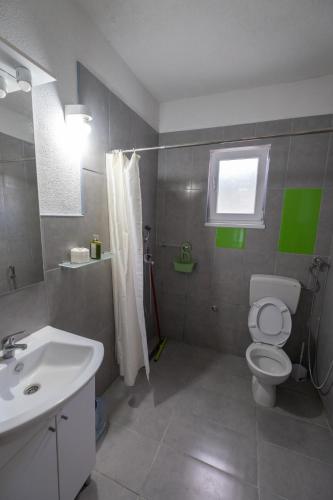 a bathroom with a white toilet and a sink at Vikendica Lohovo in Bihać