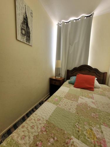 Un dormitorio con una cama con una almohada roja. en Atacama Valley 10, en Copiapó