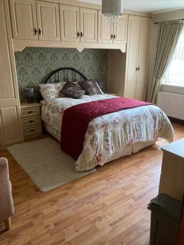 1 dormitorio con 1 cama y suelo de madera en Deeleview apartment en Lifford