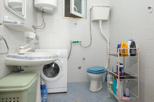 a bathroom with a toilet sink and a washing machine at Apartment Tanja in Mrčevac