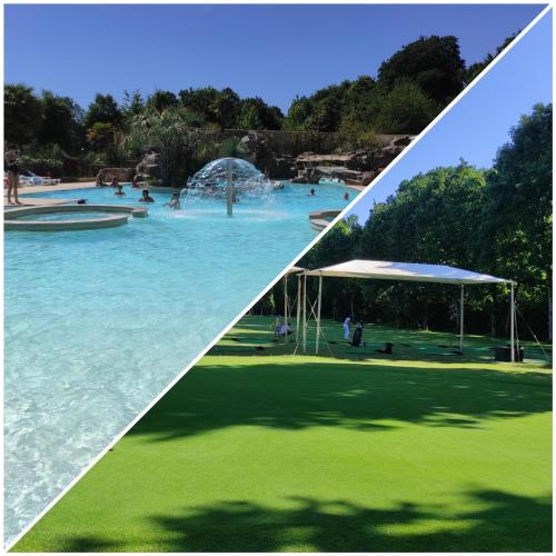 un parque acuático con gente en el agua en Camping Quimper, en Quimper