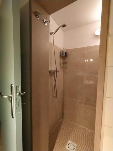 a shower with a glass door in a bathroom at Dedo B&B in Terlizzi