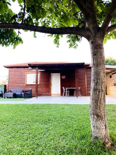 a house with a tree in the yard at Etzel Tami Hospitality in Neot Golan