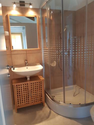 a bathroom with a sink and a shower at Villa Splendissima Krk - Adults only in Krk