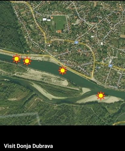 a map of a river with orange lights on it at Appartement Drava 1 in Donja Dubrava