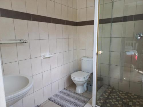 a small bathroom with a toilet and a sink at Eagle's Crest in Worcester