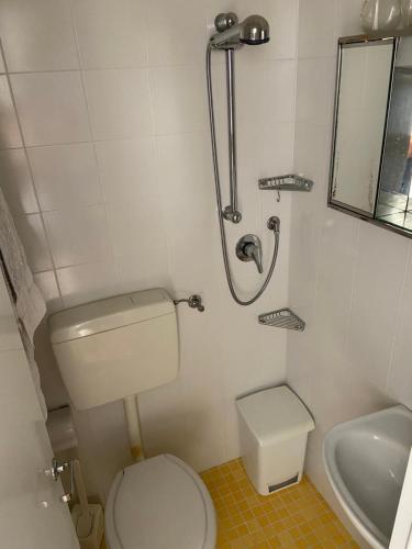 a bathroom with a toilet and a sink and a shower at Le terrazze vista mare in Lido di Jesolo