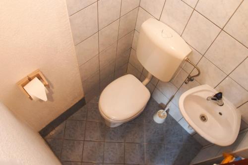 a small bathroom with a toilet and a sink at Apartman Patricia in Makarska