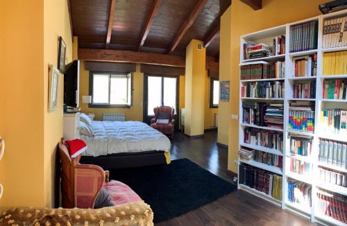 1 dormitorio con cama y estanterías con libros en Sojuela Vacaciones, en Sojuela