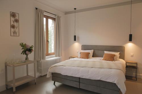 een slaapkamer met een groot bed en een raam bij MAISON KITOKO in Gent