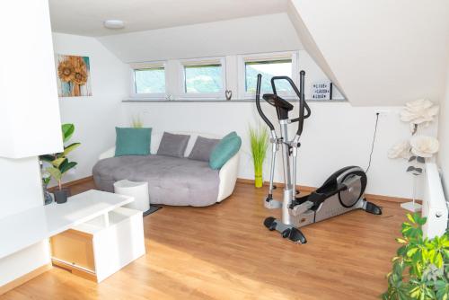 Fitness center at/o fitness facilities sa Tanja s Holiday Home in Nature with sauna and hot tub