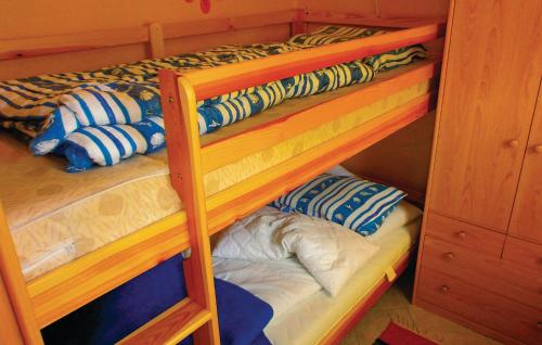 two bunk beds with pillows on them in a bedroom at Lovely Home In Diedrichshagen With Kitchen in Diedrichshagen
