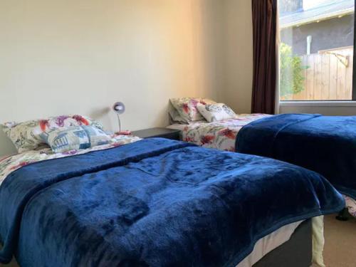 een slaapkamer met 2 bedden en een raam bij 2 Bedroom house in Hamilton Central in Hamilton