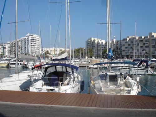 um grupo de barcos ancorados num porto em Logement entier port et plages Carnon em Carnon-Plage