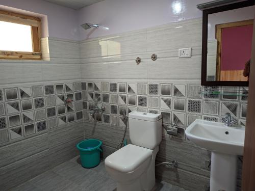 a bathroom with a toilet and a sink at Chandan Guest House in Leh