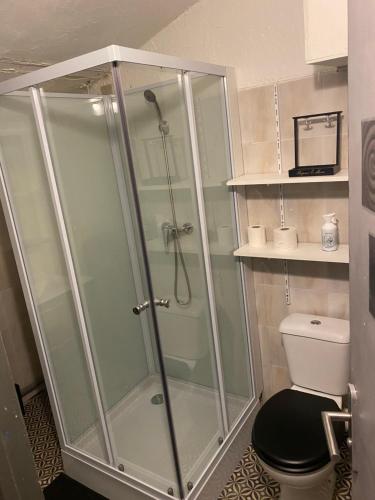 une salle de bain avec douche et toilettes dans l'établissement Un duplex pour 4 personne résidence de vacances, à Arles