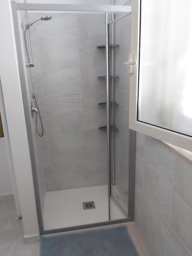 een douche met een glazen deur in de badkamer bij Marpe' casa vacanze in San Vito Chietino