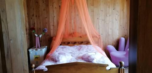 a bedroom with a bed with an orange canopy at Special Guest House in Guria in Chala