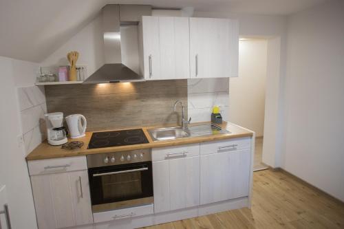 Kuchyň nebo kuchyňský kout v ubytování APARTMAJI HUBI