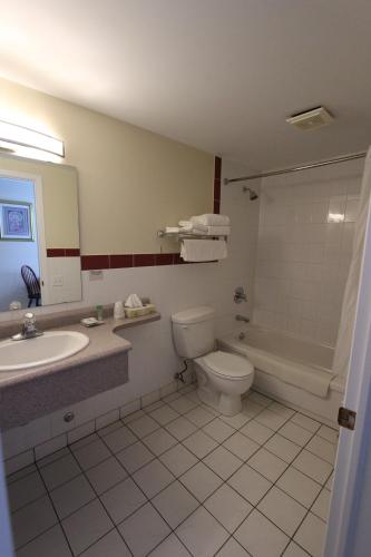 ein Badezimmer mit einem WC, einem Waschbecken und einer Badewanne in der Unterkunft Stardust Motel - Timberlea in Timberlea