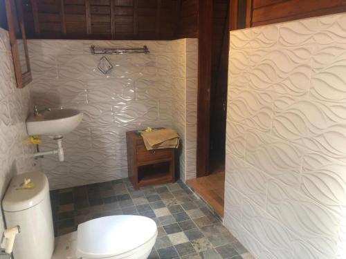 un bagno con un water e un lavandino di Teba Junjungan Cottages ad Ubud