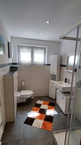 a bathroom with a toilet and a sink at Ferienwohnung Fovere in Kall