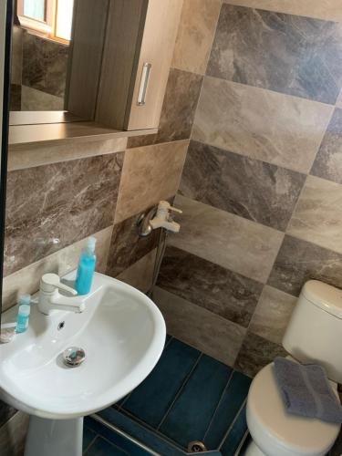 a bathroom with a sink and a toilet at BACI HOUSE in Limenas