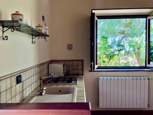 a kitchen with a sink and a window at La Casa del Monte d'Oro in Collesano